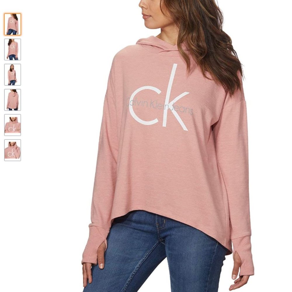 Calvin Klein Jeans Ladies Logo Lightweight Relaxed Fit Hoodie